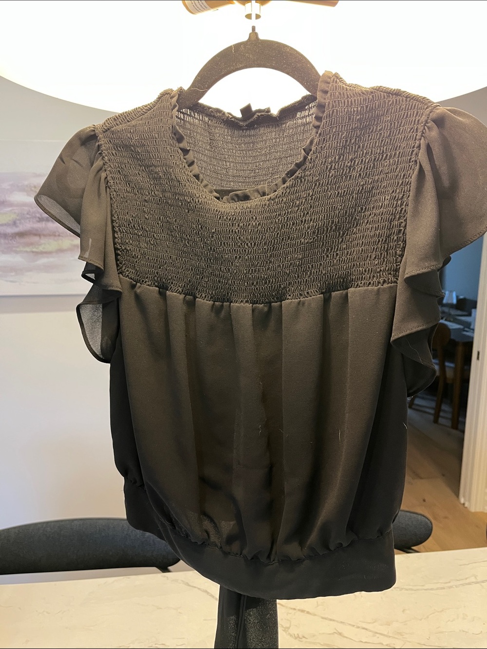 Dynamite Black Smocked Flutter Sleeve Top